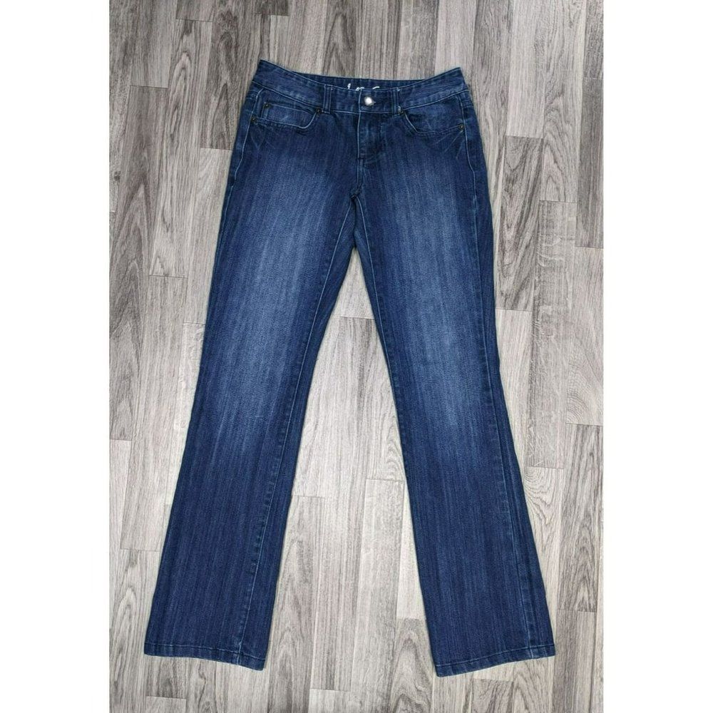 INC Size 2 Regular Fit Straight Leg Rhinestone Buttons Denim Blue Jeans